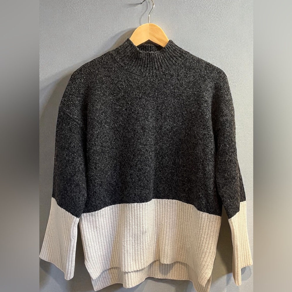 Michael Michael Kors Wmn L Colorblock Wool Blend Mockneck Tunic Pullover Sweater